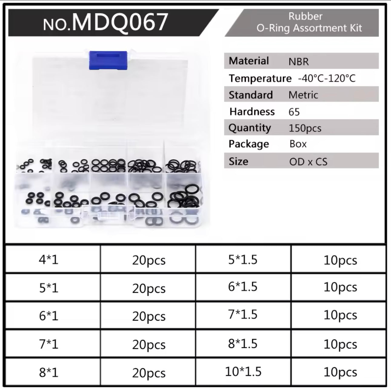 Rubber O-Ring Assortment Kit 150 pcs