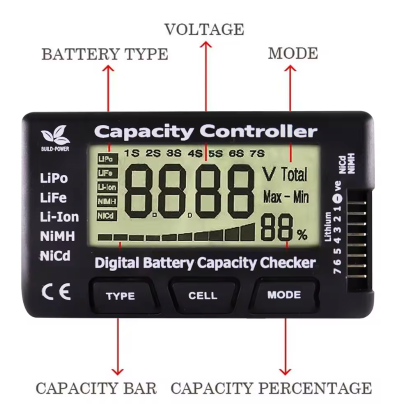 CellMeter-7 Digital Battery Capacity Checker LiPo LiFe Li-ion Nicd NiMH Battery Voltage Tester Checking CellMeter7