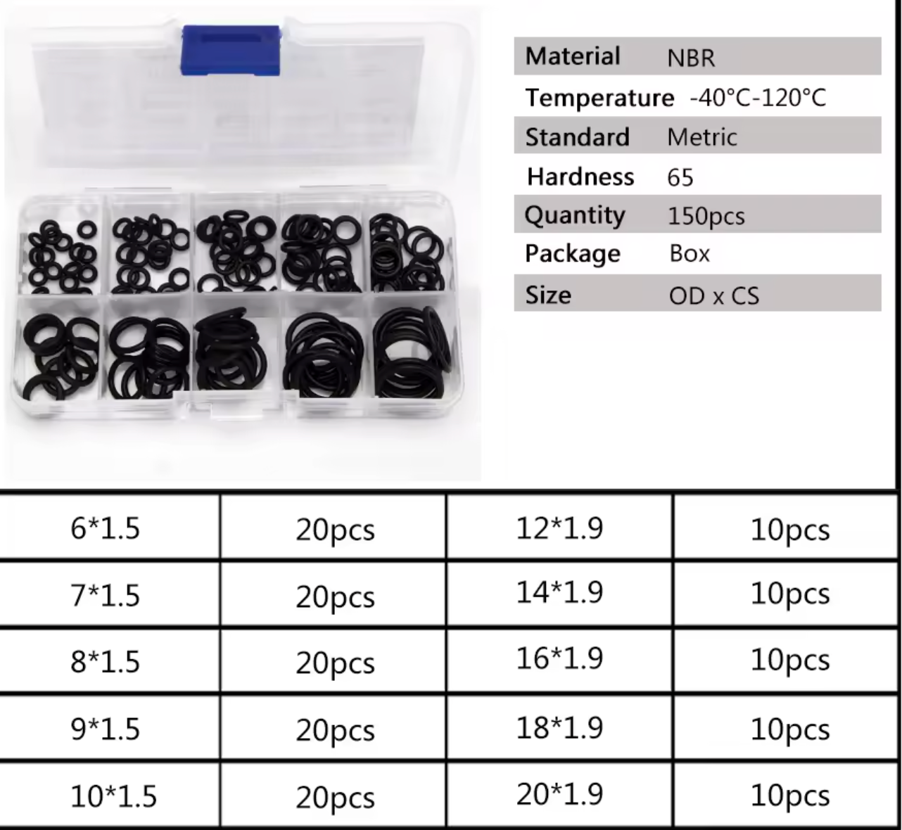 Rubber O-Ring Assortment Kit 150 pcs