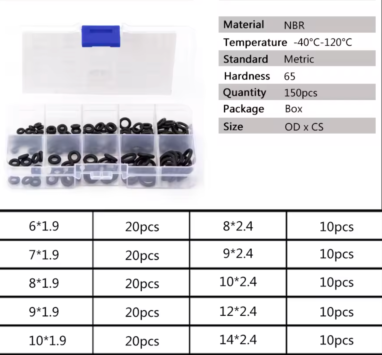 Rubber O-Ring Assortment Kit 150 pcs