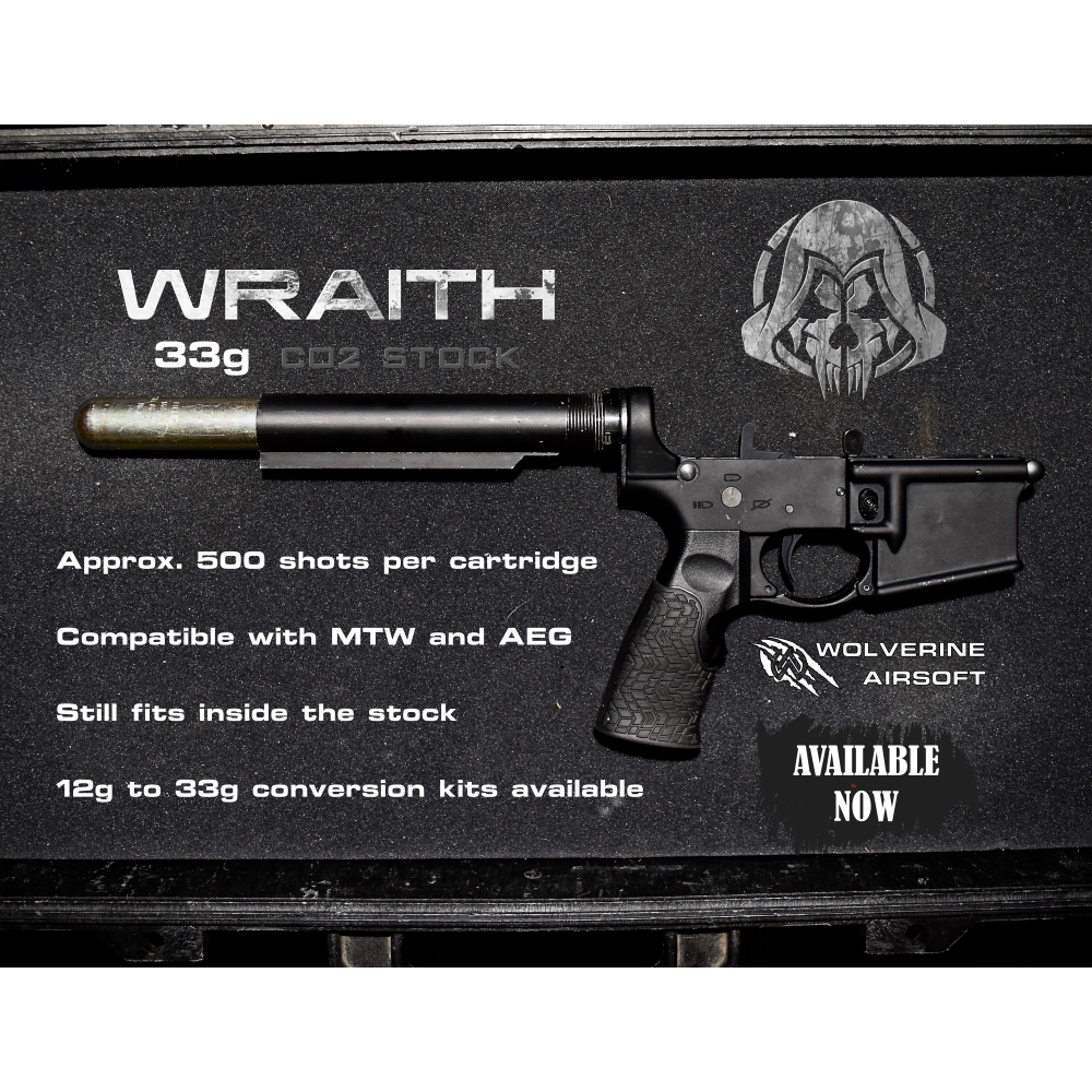 Wolverine Airsoft WRAITH 33g CO2 Stock for MTW , Includes Storm InBuffer Regulator