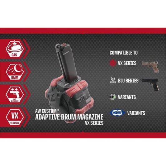 Armorer Works Custom Adaptive Drum Magazine - Red - fits G / EU / GLOCK Series and VX Series