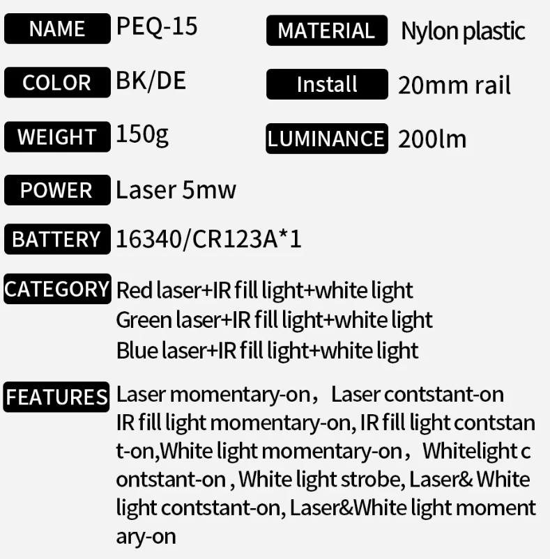PEQ-15 PEQ15 LA5C Red Dot, IR Light, Strobe, Flashlight PEQ