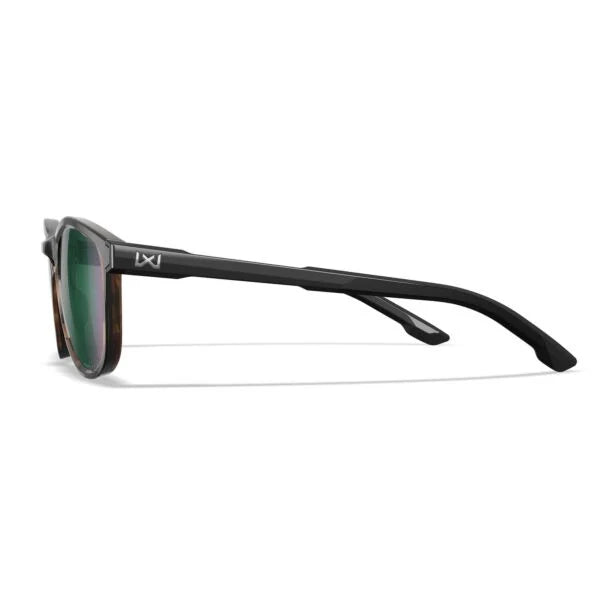 Wiley X Bravo Ballistic Sunglasses - Gloss Tortoise / Gloss Black Frames - CAPTIVATE Polarised Green Mirror Lenses