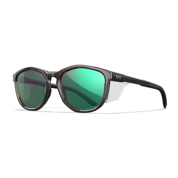 Wiley X Bravo Ballistic Sunglasses - Gloss Tortoise / Gloss Black Frames - CAPTIVATE Polarised Green Mirror Lenses